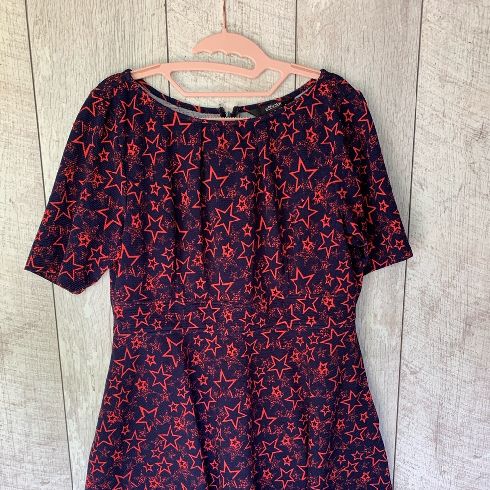 Eshakti blue and coral star print dress